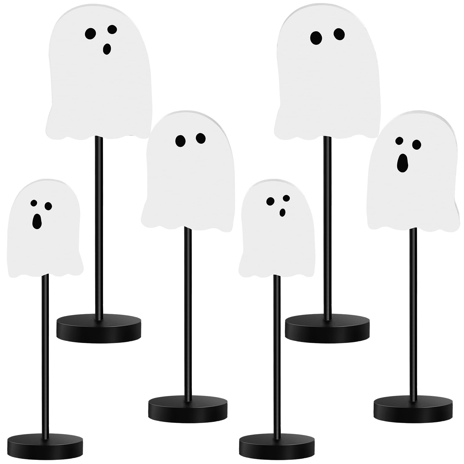 Briwooody 6 Pcs Halloween Table Decorations Cute Ghost Wooden Signs Halloween Tiered Tray Decor White Ghost Spooky Table Centerp