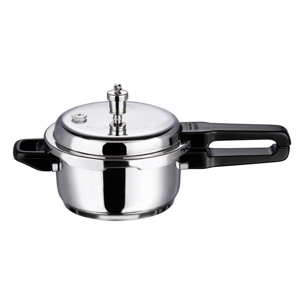 Vinod Pressure Cooker Stainless Steel - Outer Lid - 2 Liter - Induction Base Cooker - Indian Pressure Cooker - Sandwich Bottom -