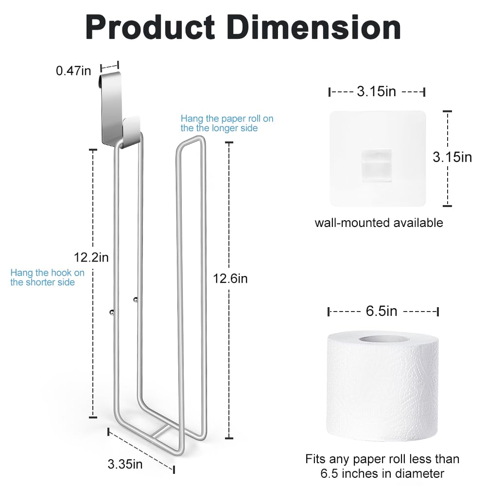 Silver Extra Toilet Paper Storage For 3 Roll Tissue Over The Tank Toilet Paper Roll Holder Stainless Steel Adhesive Hanging Toil
