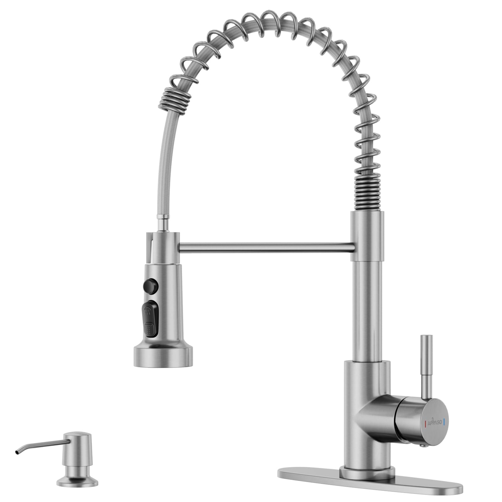 APPASO 3-Mode Kitchen Faucet with Soap Dispenser, Stainless Steel Pull Down Faucet for Kitchen Sink, Spring High Arc Tall Modern