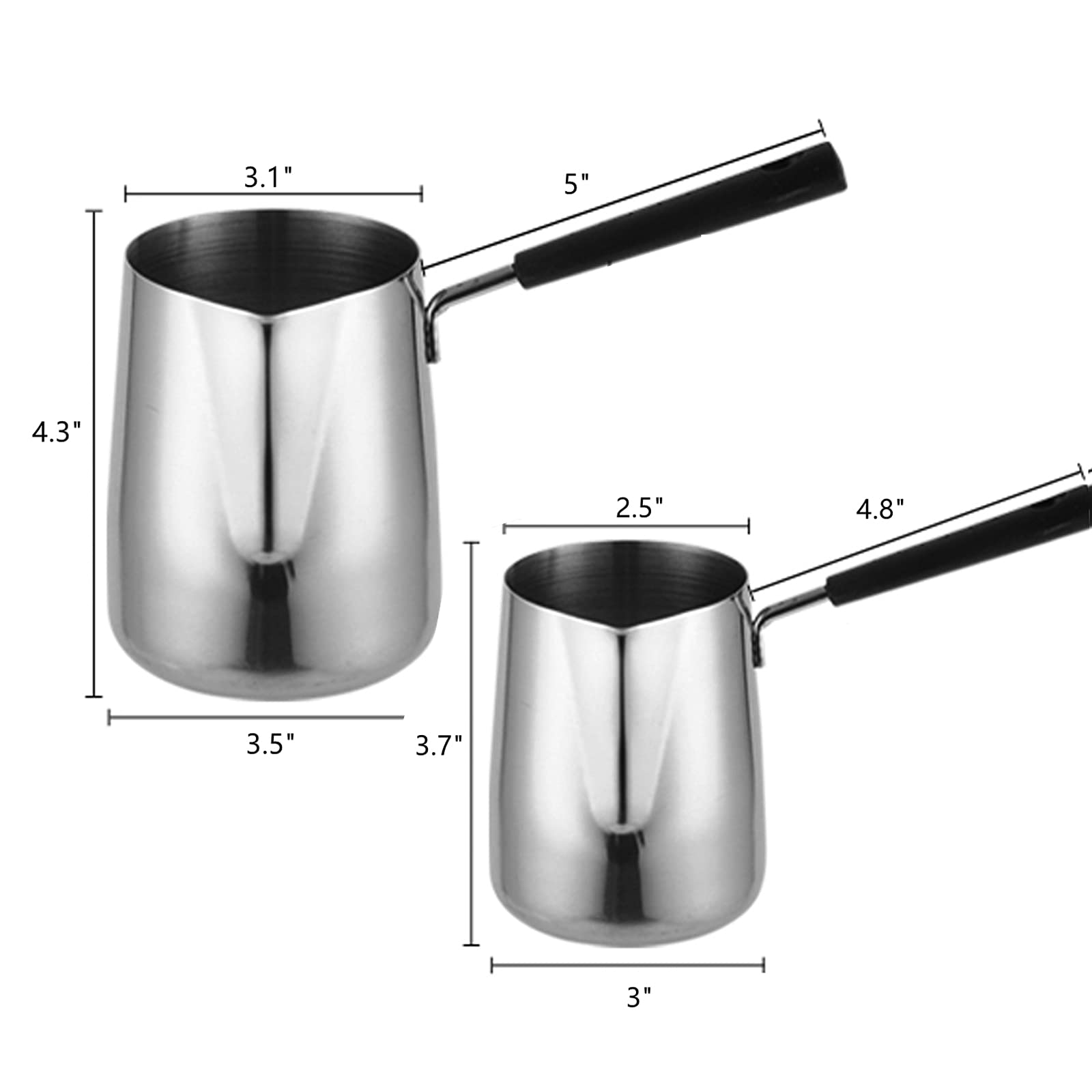 Dicunoy Set Of 2 Milk Butter Warmer Pot, 12Oz/22Oz Turkish Coffee Pot, Stovetop Chocolate Melting Pan, Cezve Ibrik Briki Greek A