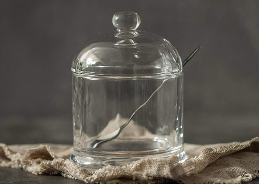 Glass Sugar Bowl Spice Jar Seasoning Pot with Lid And Stainless Steel Spoon