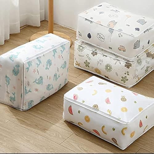 Foldable Storage Bag With Zipper For Clothes, Quilts & Blankets, Large 55X36X20 Cm Organizer, Printed Design, Dustproof Space Sa