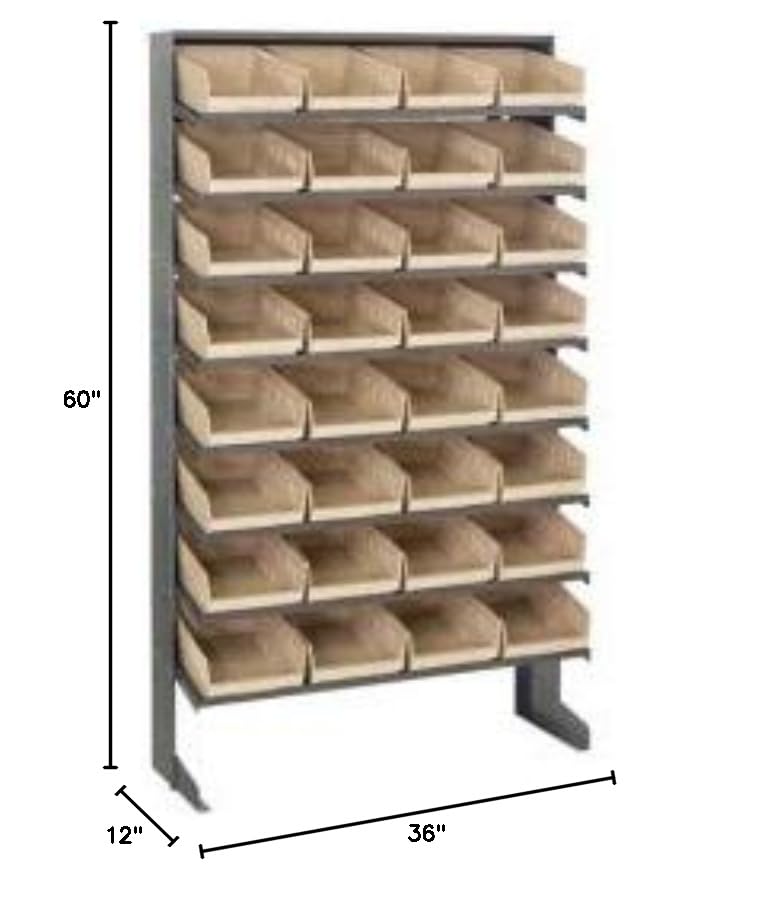 Pick Rack, Slopped, Single Sided, 12D X 36W X 60H, 400 Lbs. Capacity, Includes: (8) Shelves And (32) Qsb107 Blue Bins, Galvanize