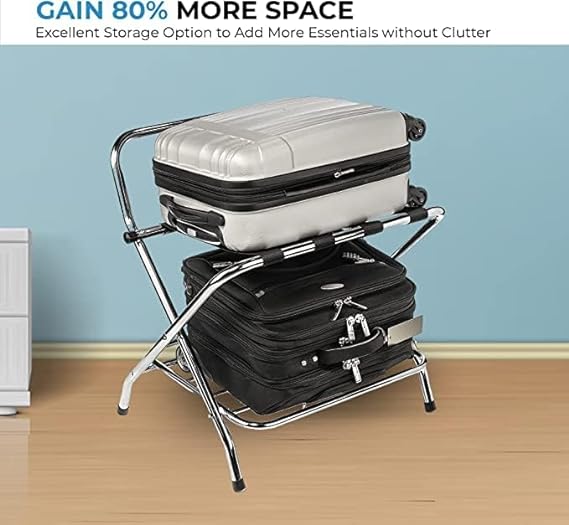 2-Shelf X-Shape Folding Luggage Rack with Nylon Straps