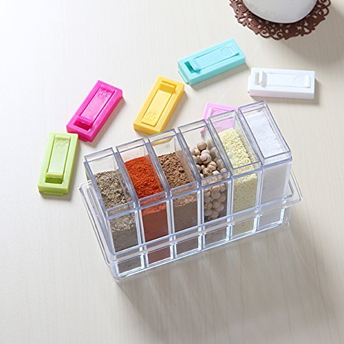 Urdhvamurti Crystal Seasoning Box Pepper Salt Spice Rack Plastic 6 Masala Box Kitchen See Through Storage Containers