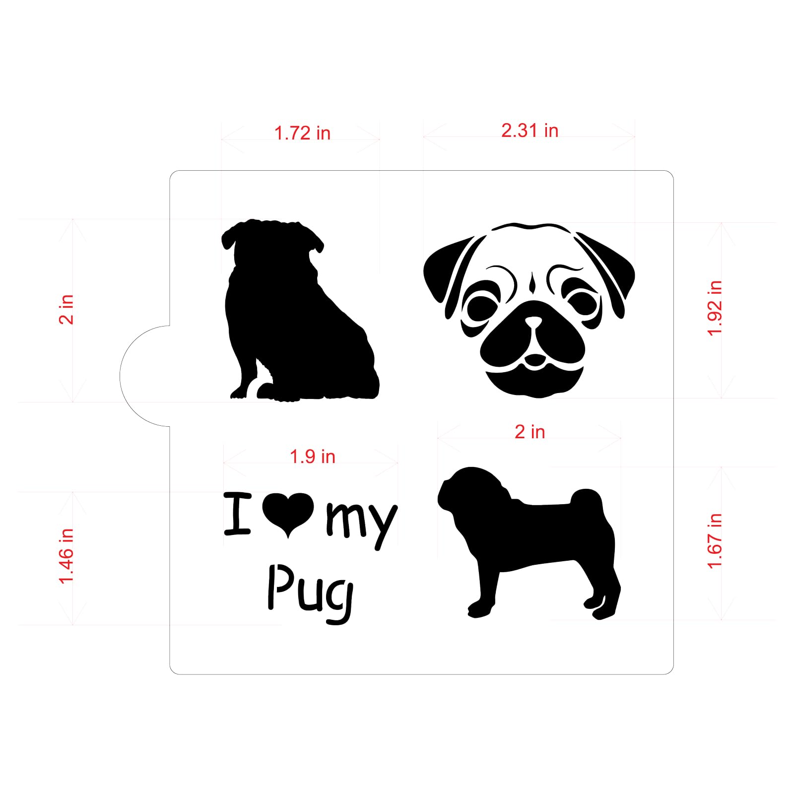I Love My Pug Cookie And Craft Stencil By Designer Stencils