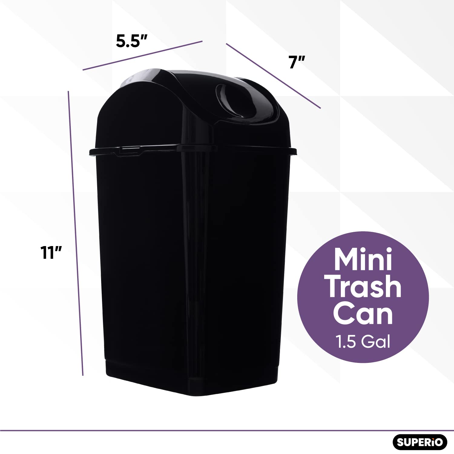 Superio Mini Desktop Trash Can With Swing Top Lid Portable Plastic Garbage Can For Countertop, Desktop, Make Up Vanity, Bathroom