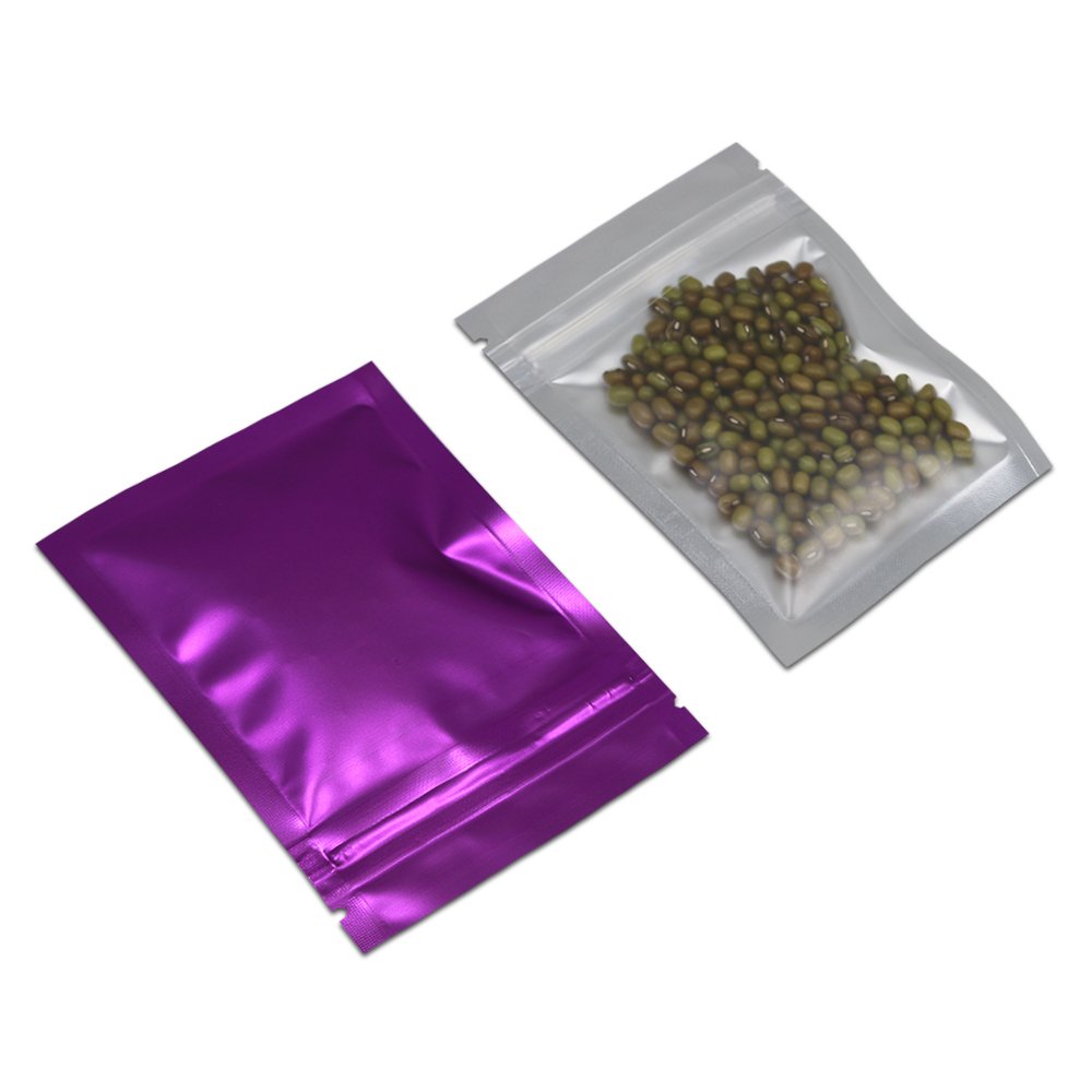 PABCK 100 Pcs Matte Purple 4.7x7 inch (Inside Size 4.1x5.7 inch) Front Window Resealable Foil Zipper Lock Pouch for Zip Reclosab