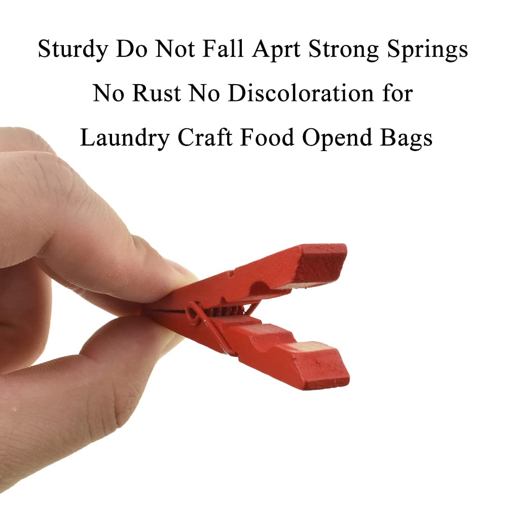 Hahiyo Red Wooden Clothes Pins Clothespins Small Aviod Fall Apart 2.87 Inches Length 16 Pack Strong Springs No Rust No Discolora