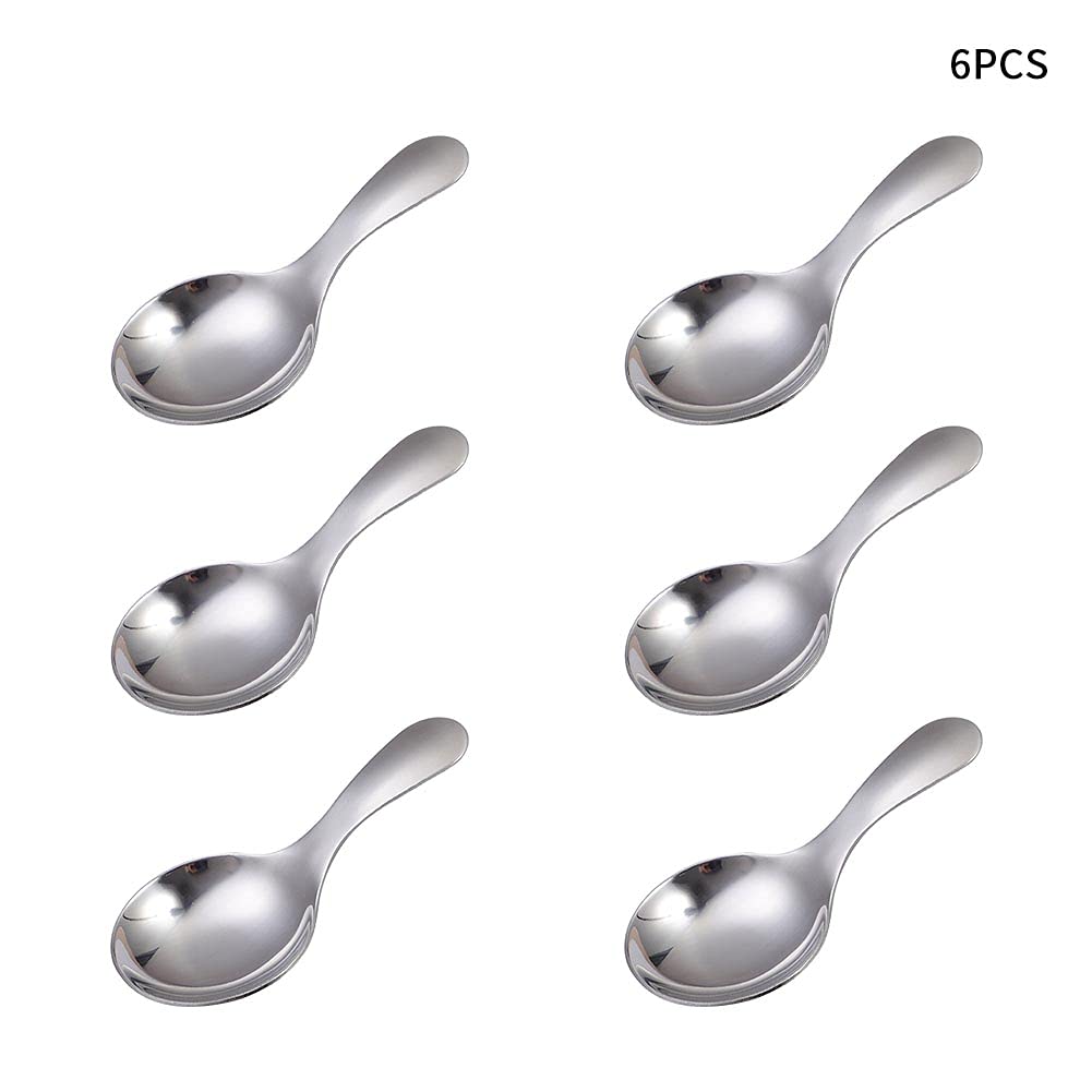 6Pcs Stainless Steel Short Handle Spoons, 3.54X1.77Inch Round Dessert Spoons Ice Cream Spoon Use For Kitchen Or Restaurant(Silve