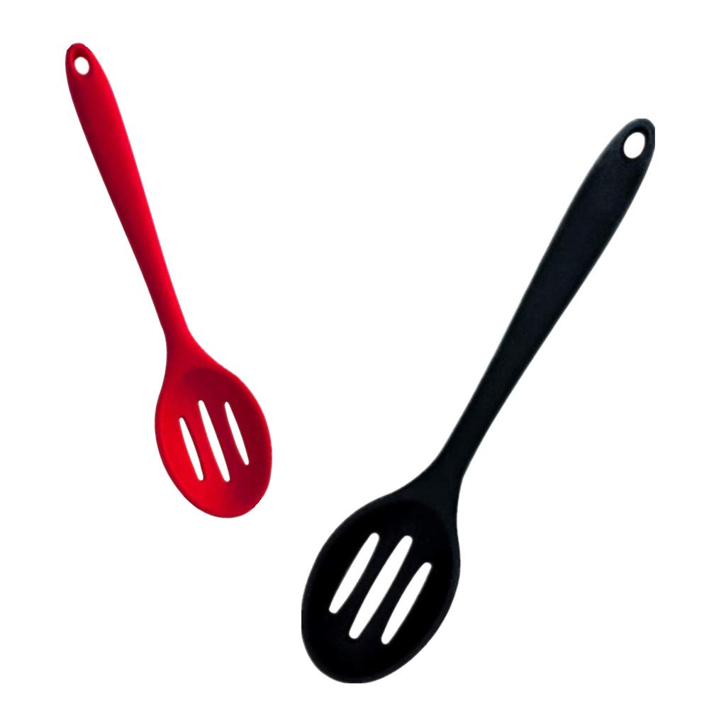 Kitchen Slotted Spoon, 2 Pcs Silicone Spoon Heat Resistant, Non Scratch Cooking Spoons Set For Stirring, Scooping And Mixing, Re