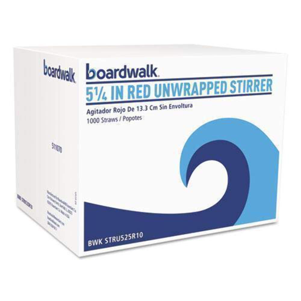 Boardwalk Stru525R10Pk Unwrapped Single-Tube Stir-Straws, 5 1/4-Inch, Red, 1000/Pack