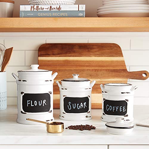 American Atelier Vintage Canister Set 3-Piece Ceramic Jars Chic Design With Lids For Cookies, Candy, Coffee, Flour, Sugar, Rice,