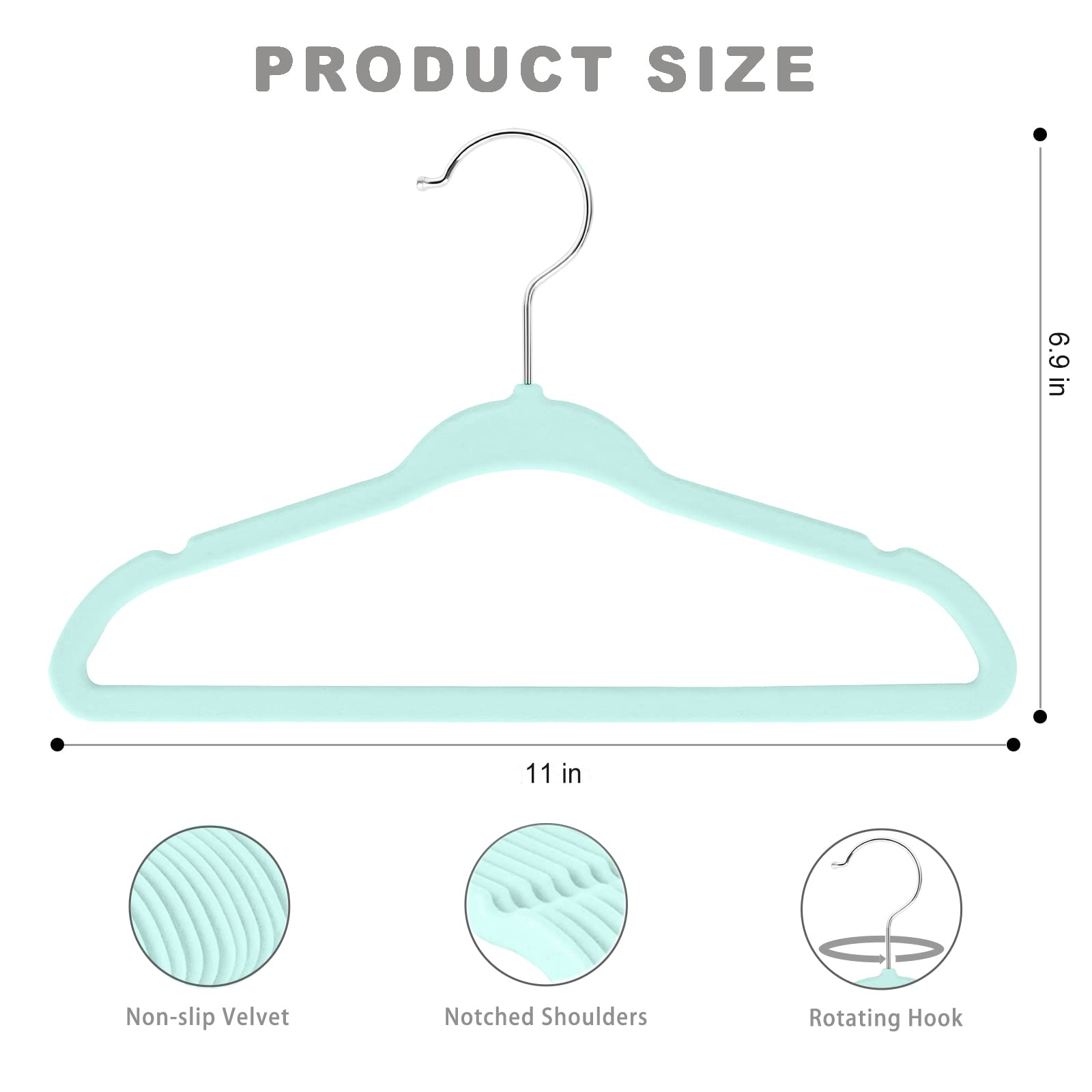 Bagail Kids Velvet Hangers 11 Inches Children'S Clothes Hangers Non-Slip Baby Hangers For Infant/Toddler (Mint,50Pack)