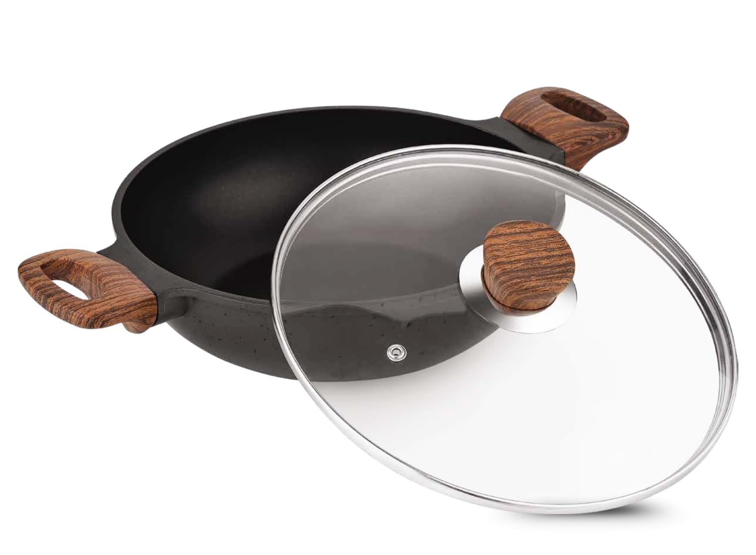 Vinod Di Casa Non Stick Kadai 22 Cm, 1.8 Litre | 3 Layer Non Stick Aluminium Cookware | 4.8 Mm Thick Base For Even Heat | Easy G