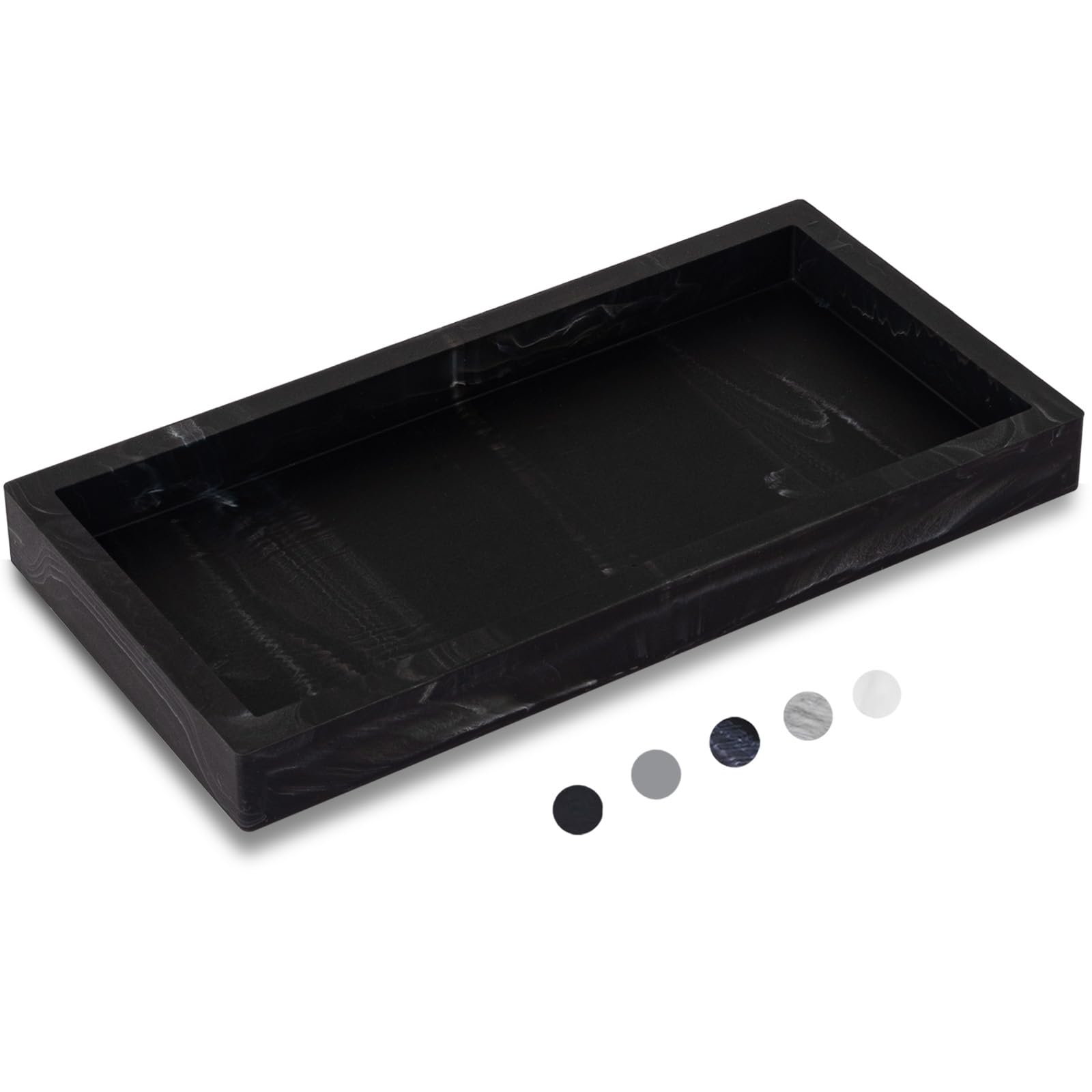 Bathroom Trays For Counter, Slicone Vanity Trays For Bathroom, Rectangle Sponge Holder For Kitchen Sink - Marble Black