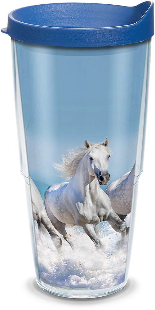 Tervis 1316850 White Horses Insulated Tumbler with Wrap and Lid 24 oz  Tritan Clear