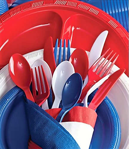 Nicole Home Collection Plastic Combo Cutlery Set, Full Size, Red/White/Blue