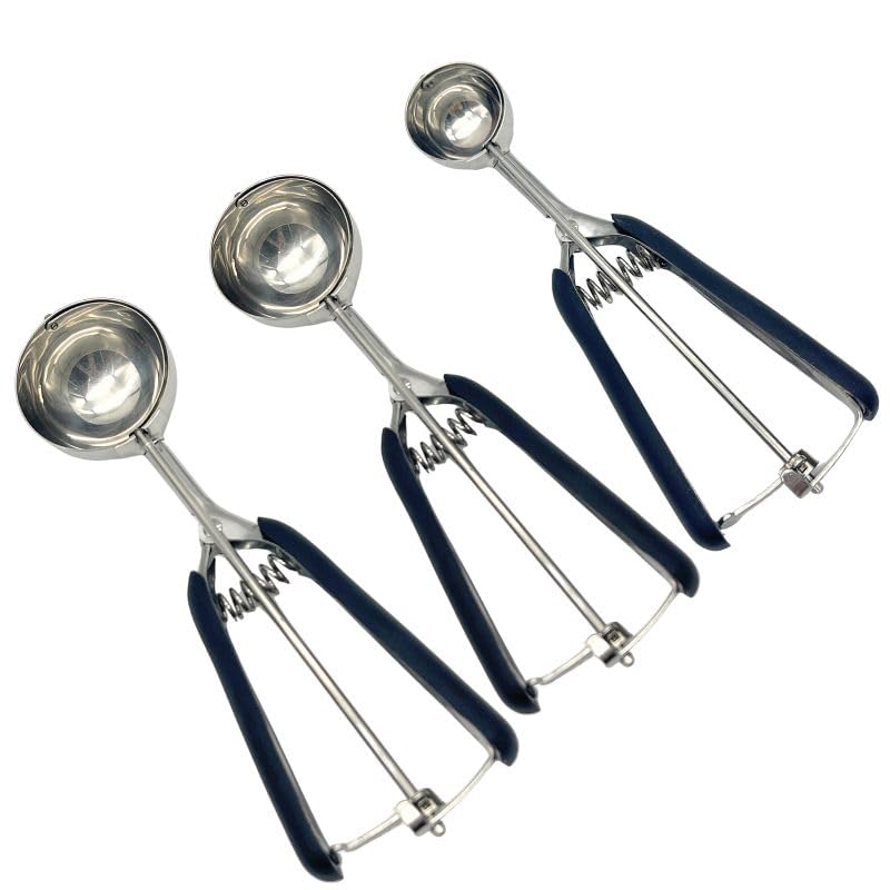 Cookie Scoop Set, 3Pcs Ice Cream Scoop Set, Small/1 Tbsp, Medium/2 Tbsp, Large/3 Tbsp, Stainless Steel Cookie Dough Scoop with N