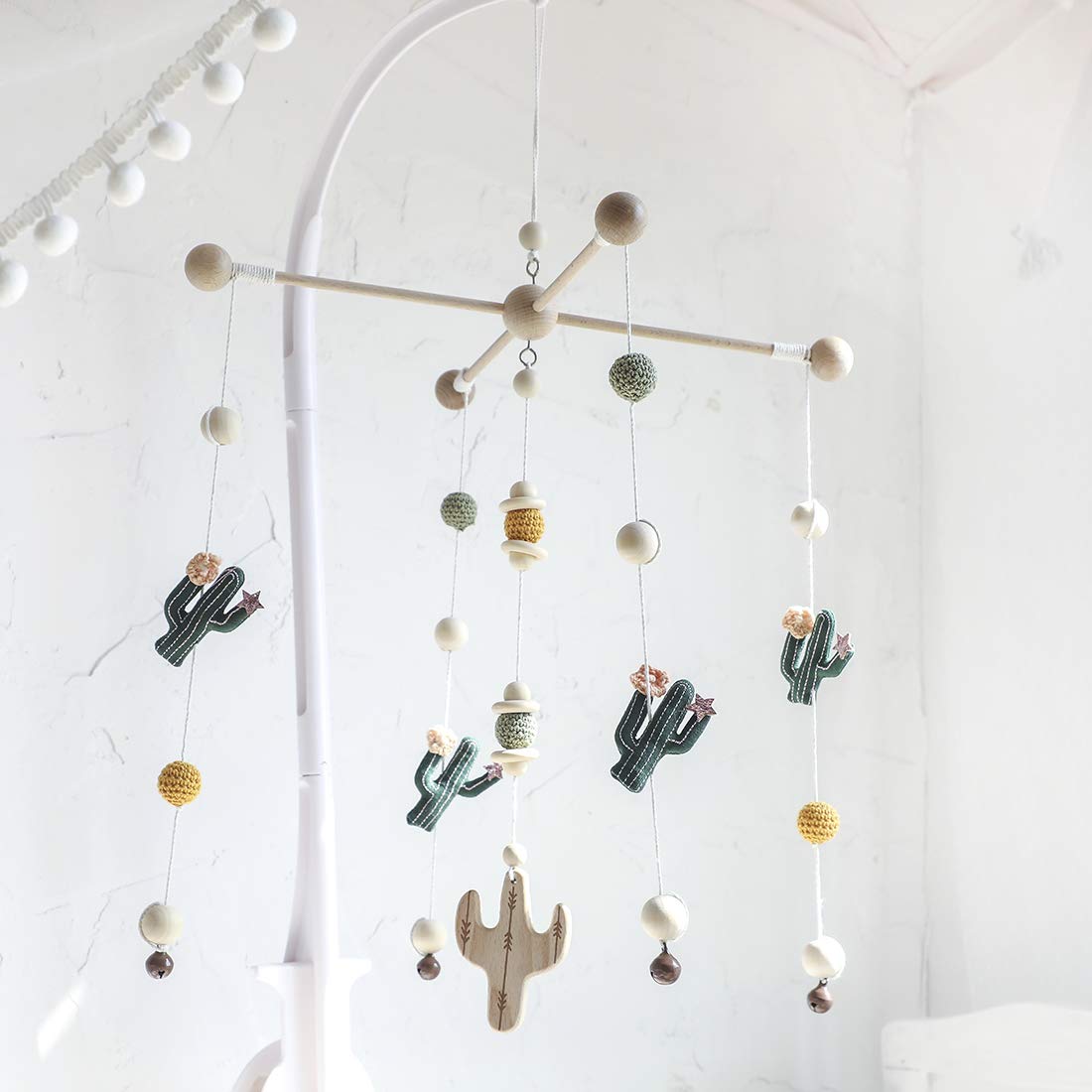Baby Crib Mobile Cactus Nursery Mobiles Handmade Nordic Style Wooden Nursery Decoration Baby Photography Props Newborn Gift(Gree