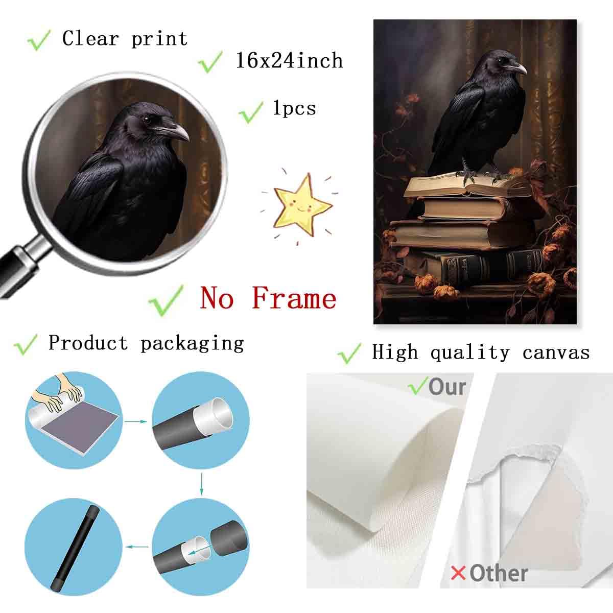 Gothic Crow Art Dark Academia Wall Posters Dark Academia Floral Wall Art Gothic Vintage Paintings Dark Academia Wall Art Black C