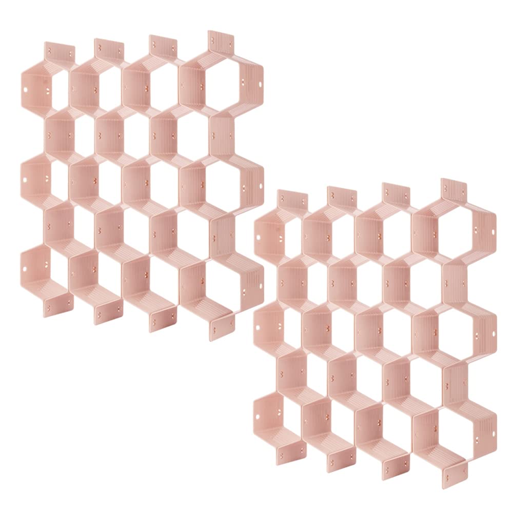 Poeland Drawer Divider Organizer Adjustable DIY Grid Honeycomb Drawer Divider for Underwear Belt Scarf Socks Pink 2 Pack