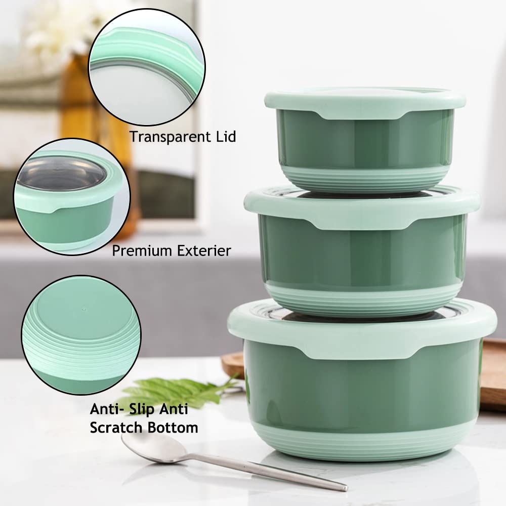 Lille Home Premium Stainless Steel Food Containers/Bento Lunch Box, Anti-Slip Exterior, Set Of Three (14Oz, 25Oz, 41Oz), Leakpro