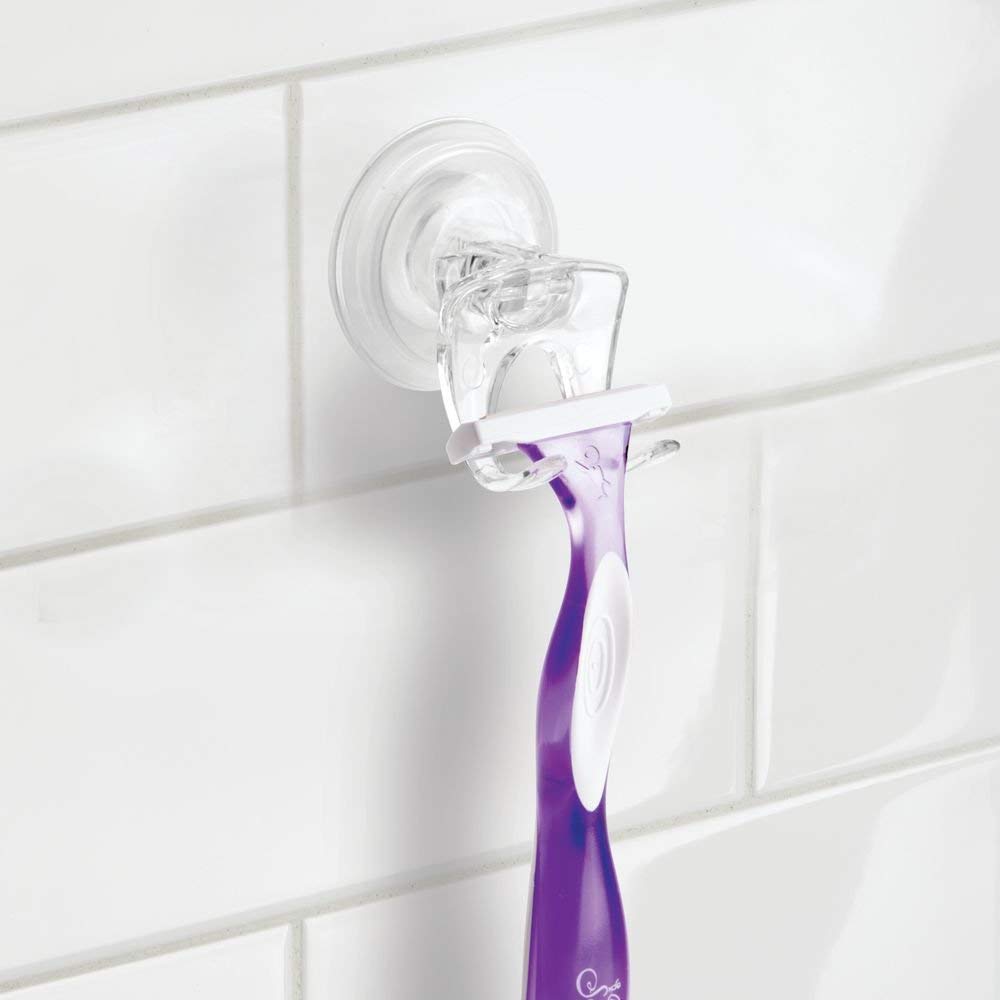 Idesign Plastic Power Lock Suction Bathroom Shower Hooks For Razor, Loofah, Wash Cloth, 2.25'' X 2.25'' X 2.5'', Clear