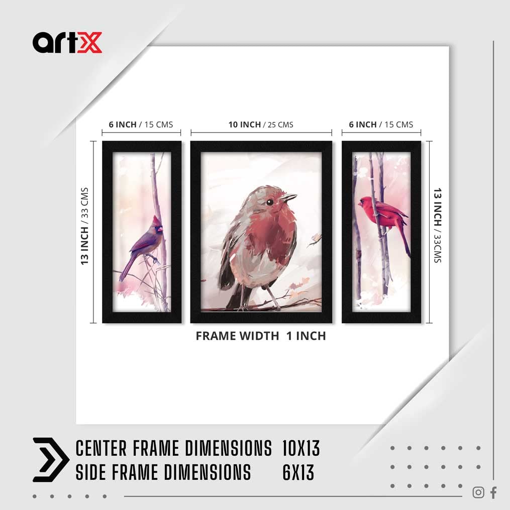 ArtX Paper Sparrows Birds Wall Art Painting, Multicolor, Bird, 13 X 22 Inches, Set of 3