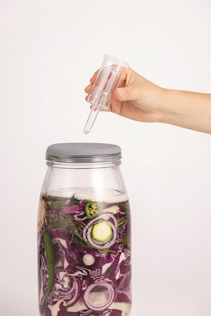 Kilner Fermentation Set, 6-Piece Kit Includes 3-Liter Glass Jar, Wooden Lid, Airlock And Bung, Ceramic Stones And A Recipe Bookl