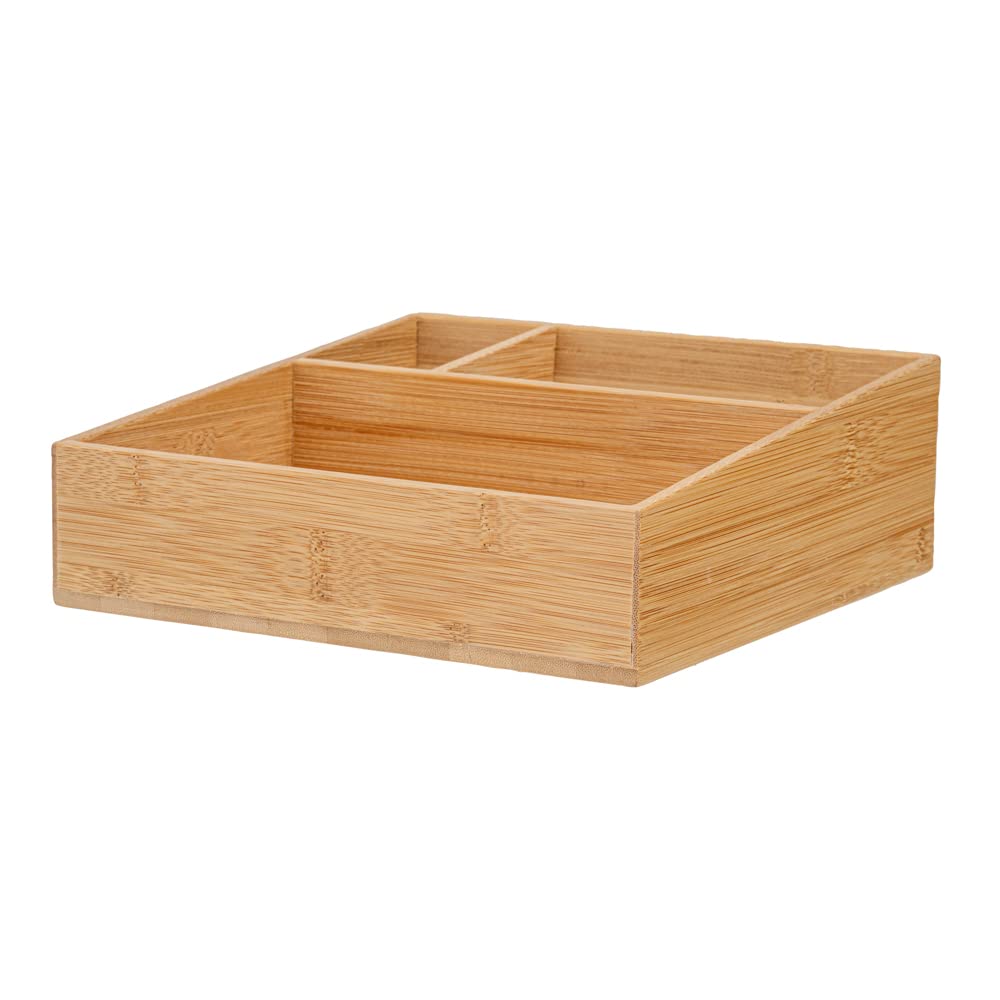 Restaurantware 8.3X8.3X2 Inch Coffee Condiment Organizer,1 Rectangle Creamer Organizer-3 Compartments,Break-Resistant,Natural Ba
