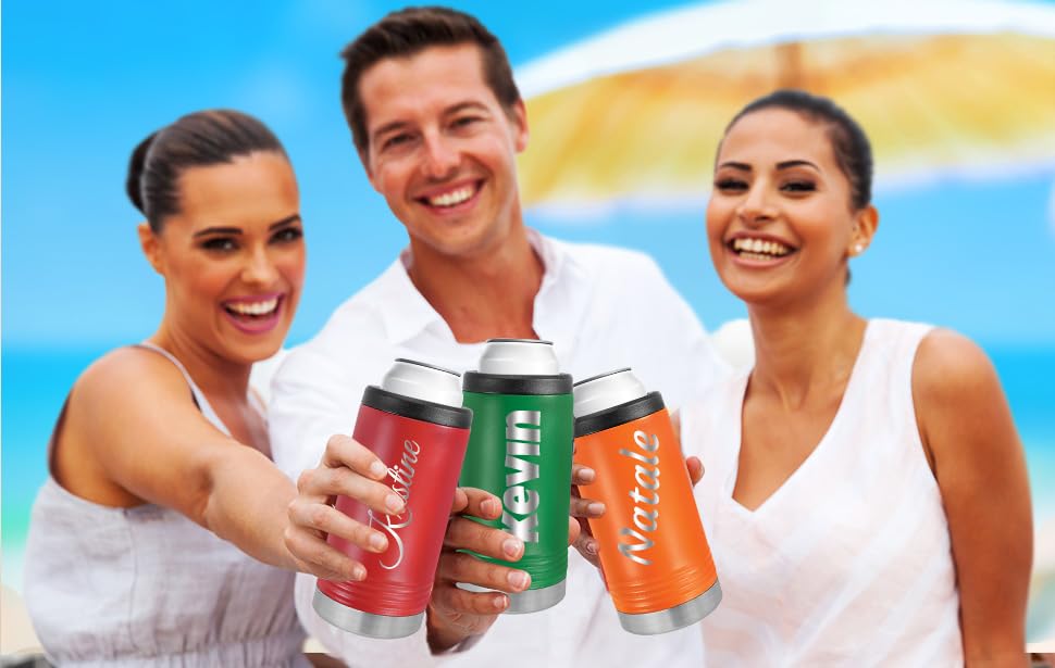 Personalized Skinny Can Cooler Stainless Steel Engraved Insulated Tall Beverage Holder With Custom With Name, Gift For Wedding,