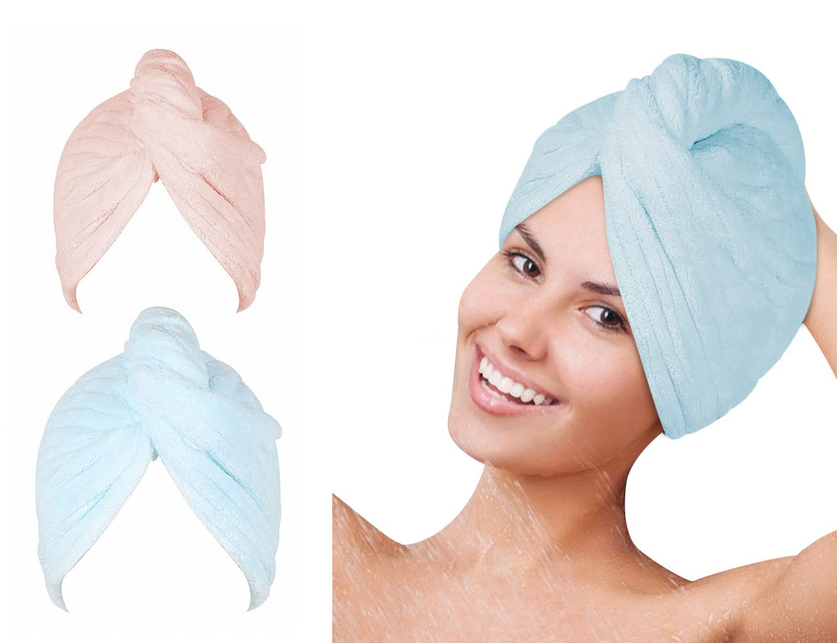 SYMGLIA Microfiber Hair Towel Wrap, Hair Turbans for Wet Hair, Drying Hair Wrap Towels for Curly Hair Women Anti Frizz 2 Pack (B