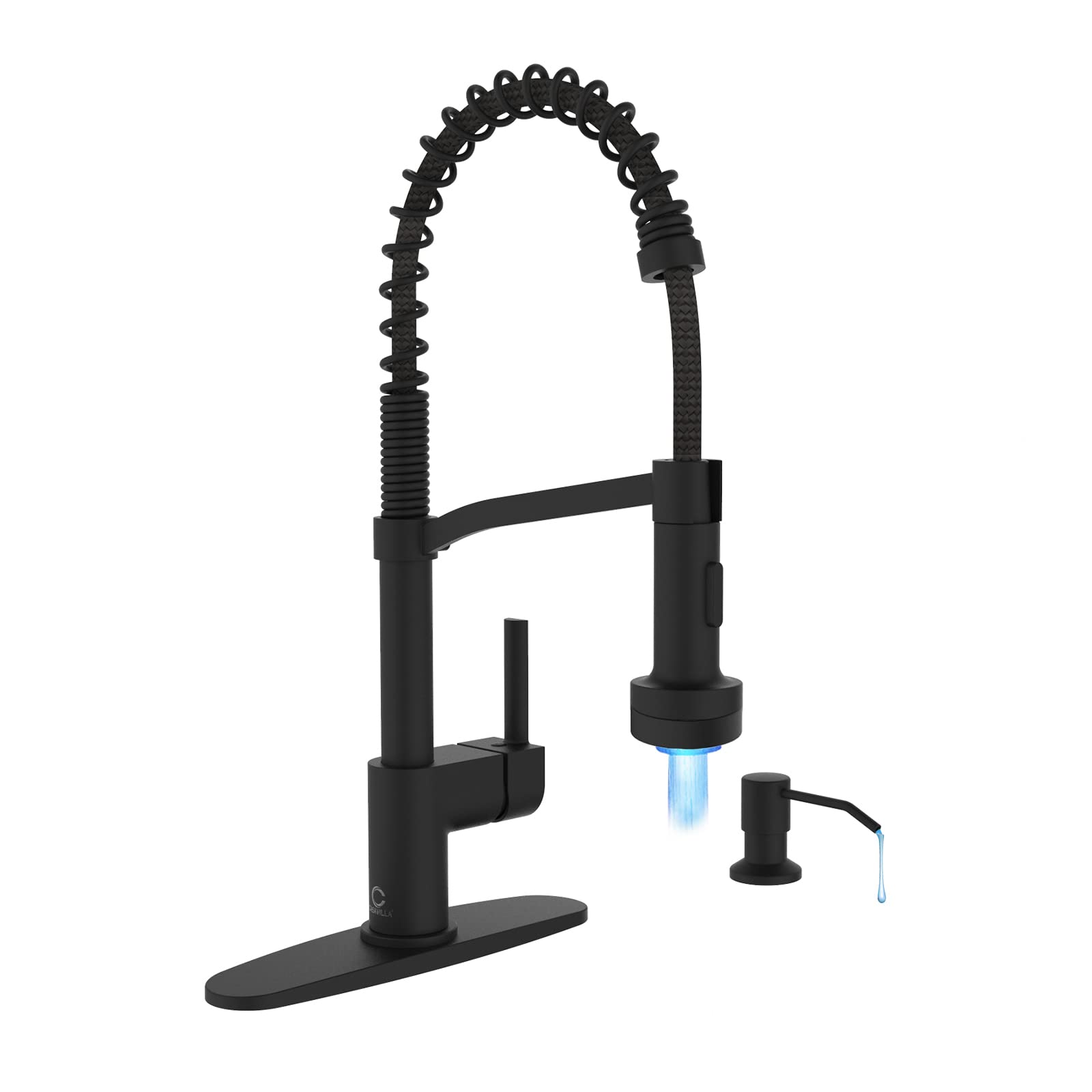 Casavilla Black Kitchen Faucet with Soap Dispenser, Faucet with Light, Faucet for Camper Farmhouse RV Kitchen Sink, Single Handl