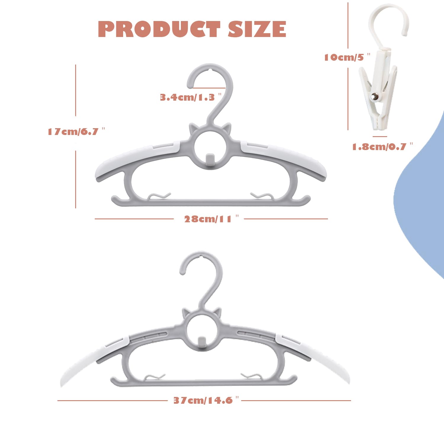 Gencuoir Baby Nursery Closet Hangers, Non-Slip And Extendable Laundry Infant Pant Hanger For Newborn Clothes 50Pcs Grey Hangers1