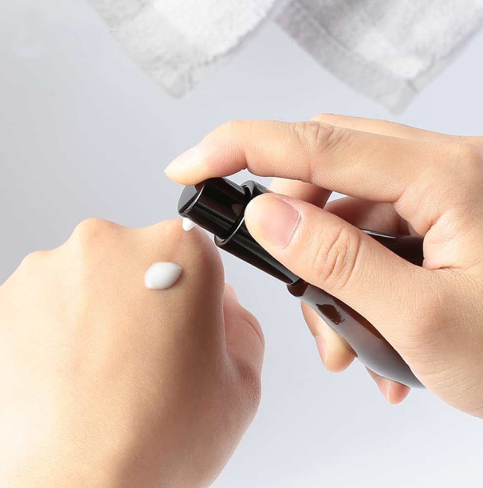 2Pcs 100Ml Amber Glass Travel Bottles Cosmetic Cream Pump Bottle Travel Size Pump Dispenser Lotion Dispenser Bottles Cosmetic Co