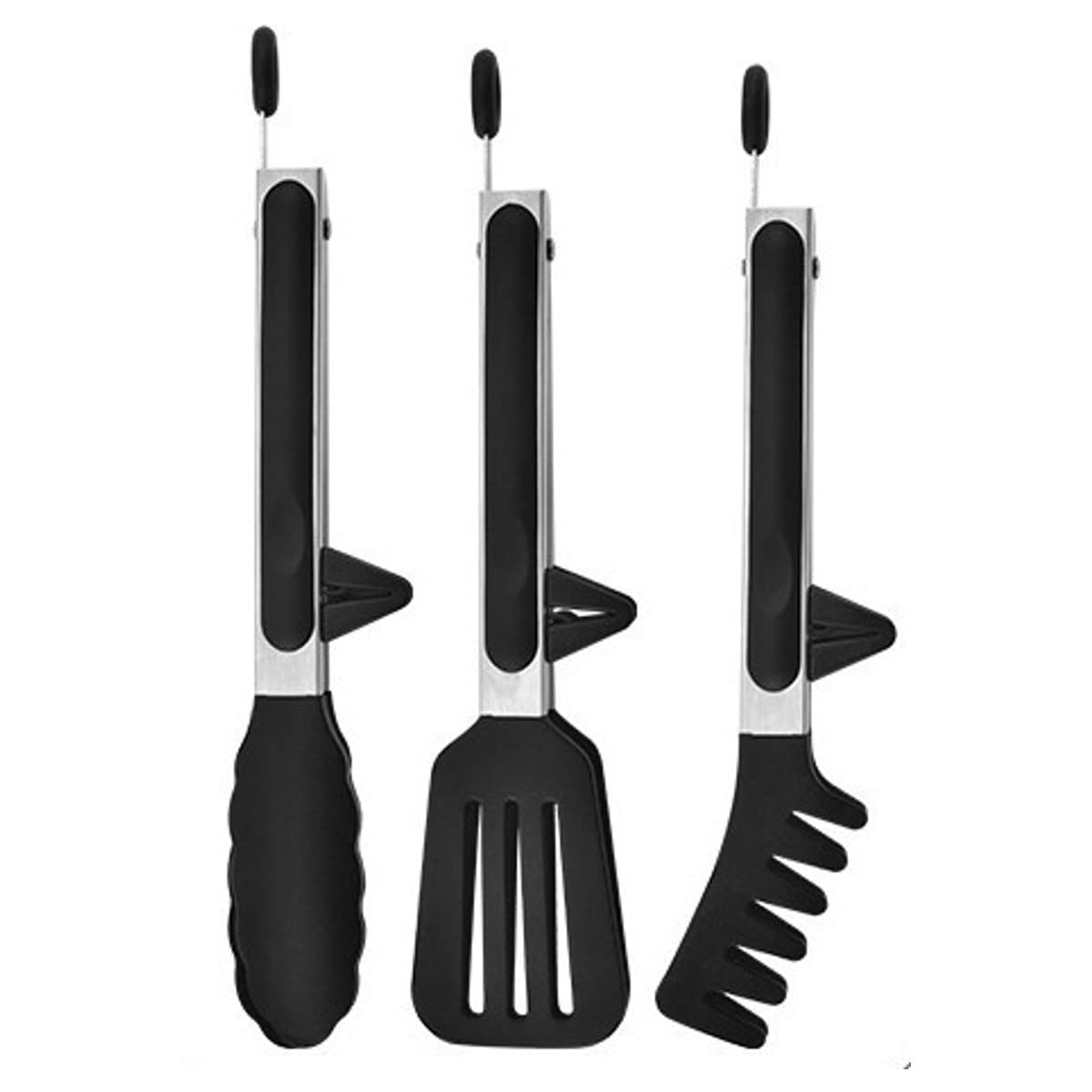 Tomatus 3Piece Kitchen Cooking Utensil Tong Set With Stainless Steel Handle  Heat Resistant Nylon Spatula, Slotted Turner & Pa