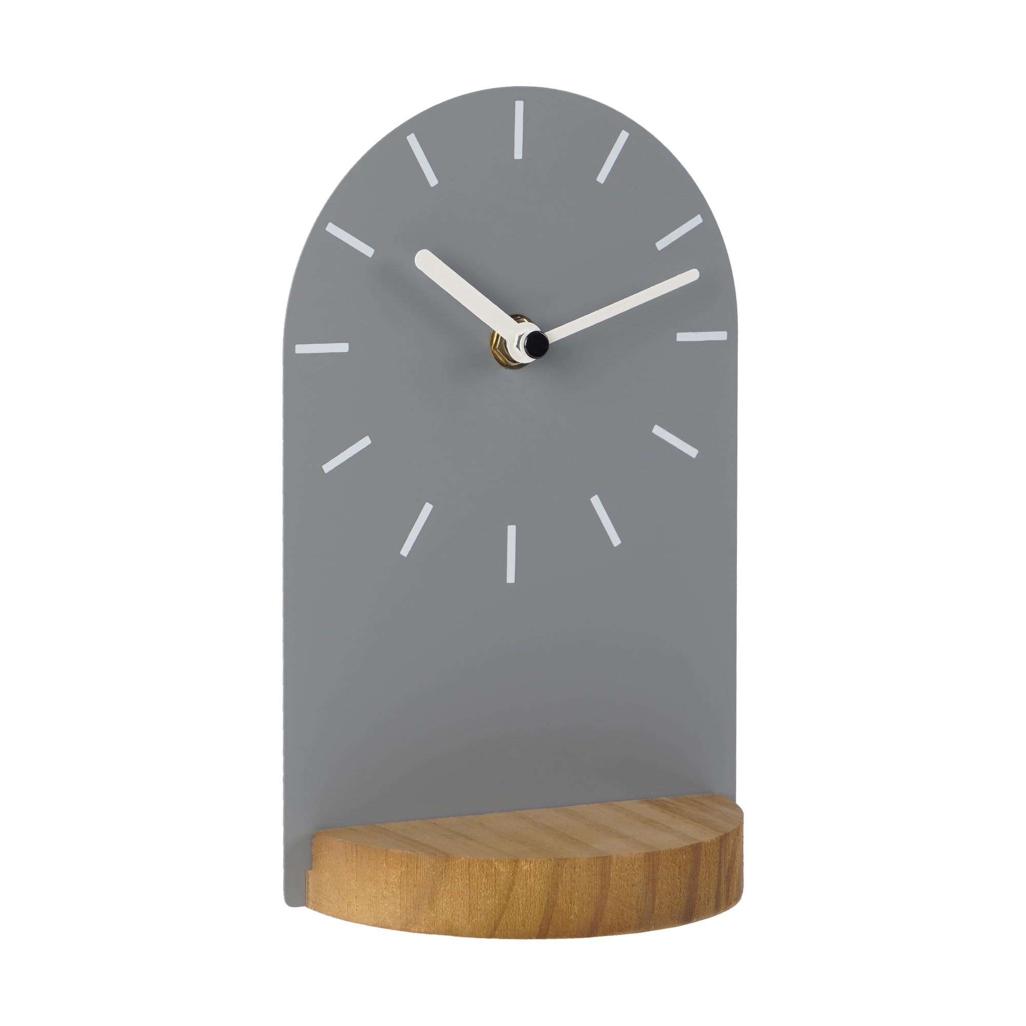 SOFFEE DESIGN One-Piece Table Clock Iron Sheet with Wooden Base Ins Style, Desktop Clock Non Ticking Battery Operated for Living