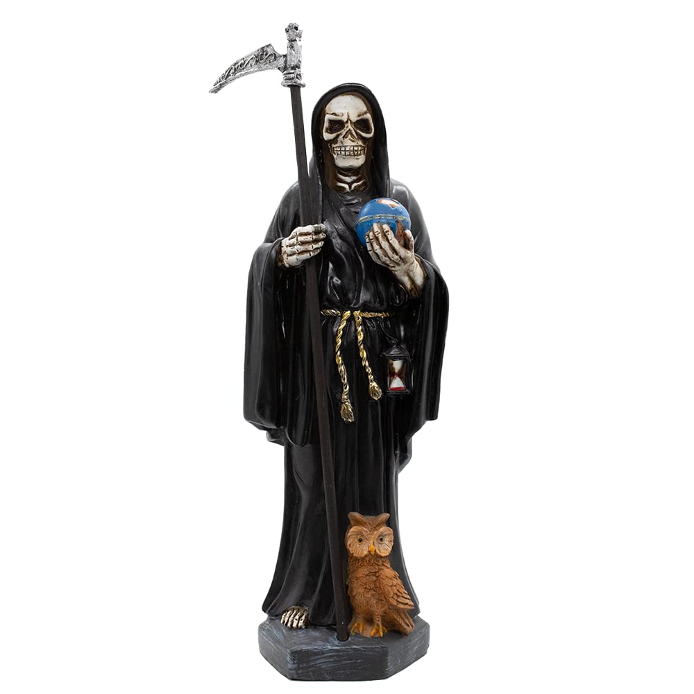 VILLAGE GIFT IMPORTERS Nuestra Seora de la Santa Muerte | Our Lady of a Holy Death | Skeleton Statue Robed in Black and Holding 
