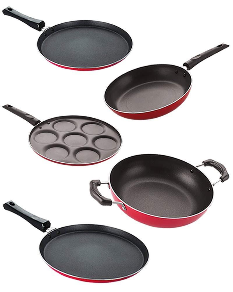 Nirlon NonStick Cookware Kitchen Cooking Essential Combo Set Of 6 Pieces (2.6Mm_Ft13_Kd12_Tp_Ft11_Cass20_Up7)