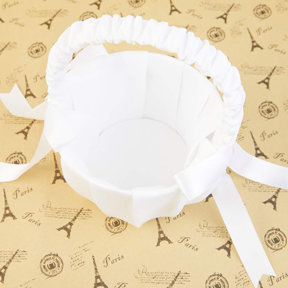 Flower Girl Basket,Wedding Flower Basket,Western Rustic Lace Bowknot Wedding Basket Candy Gift Bag For Wedding Party Banquet Chr