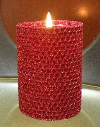 50 Hour-4 Inch Natural Beeswax Hybrid Pillar Glitter Candle, Ruby Red