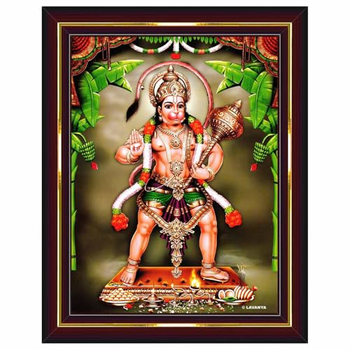 Pavan Photo Laminations Lord Hanuman Ji Hanumanji Jai Bajrangbali Wall Painting Framed Home Decor (Wood,Matte,Brown,Small Size,6