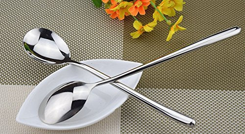 Korean Spoon,Stainless Steel Long Handle Soup Spoons,Long Tablespoon,Coffee Spoon,Silver,Pack Of 5 (8.7X1.6 Inches)