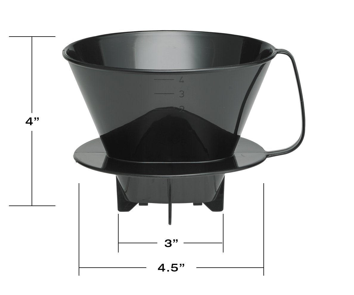 Fino Pour-Over Coffee Brewing Filter Cone, Number 4-Size, Black, Brews 8 To 12-Cups