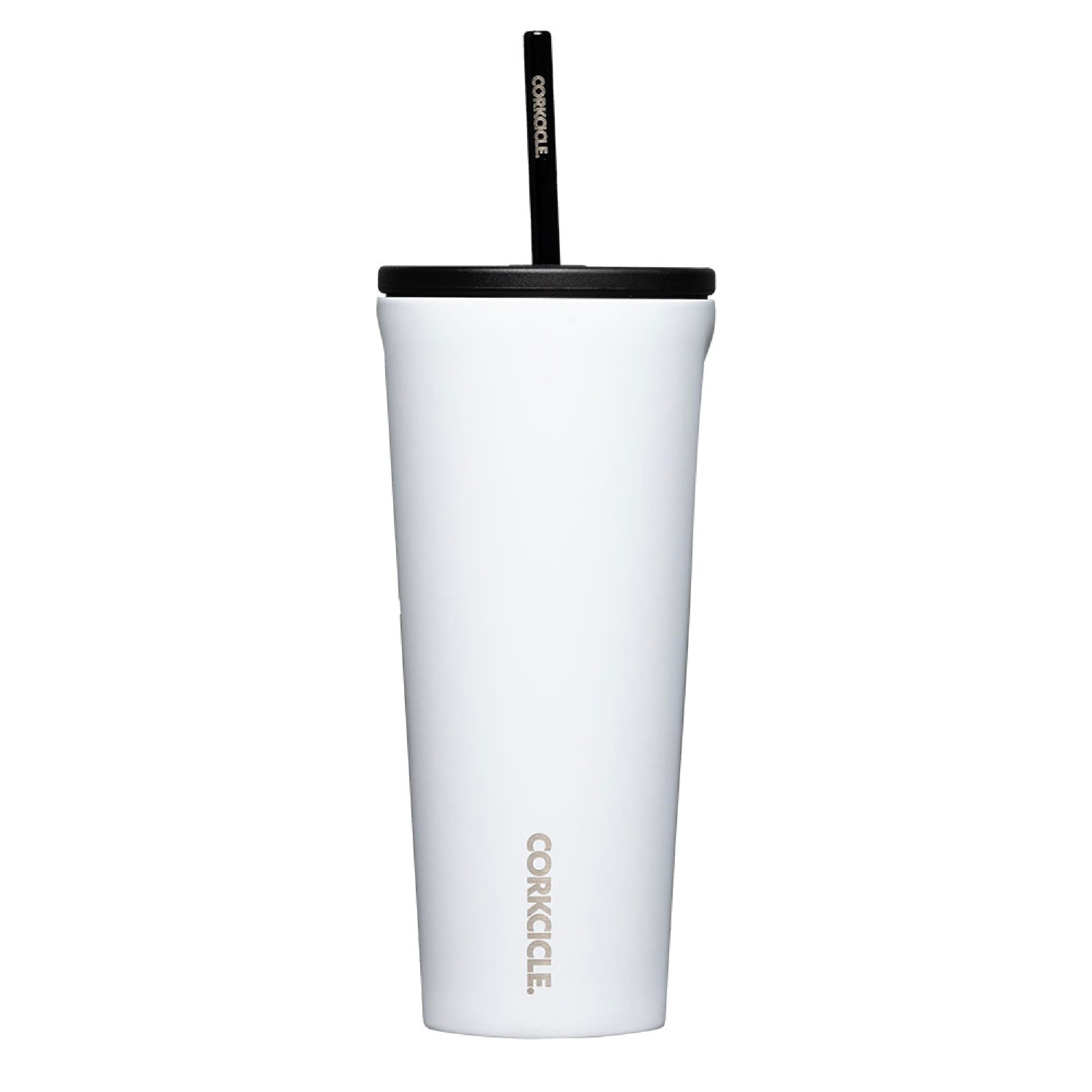 Corkcicle Cold Cup Insulated Tumbler with Lid and Straw, Gloss White, 24 oz - Reusable Water Bottle Keeps Beverages Cold for 12h