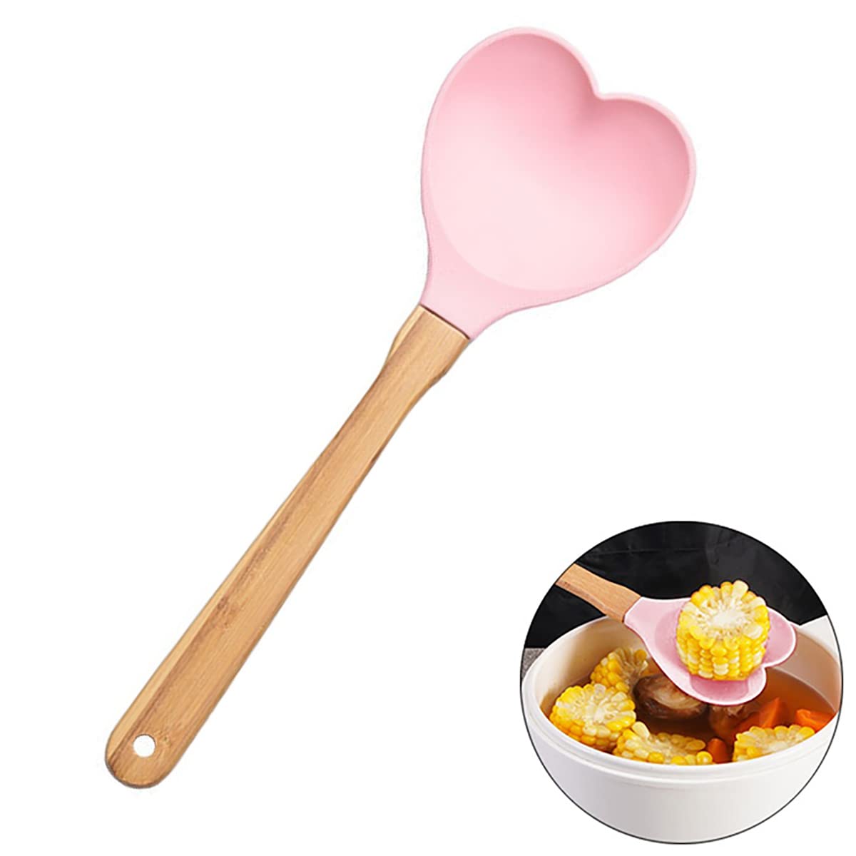 Heart Shaped Silicon Wood Spoon Cooking, Serving, Stirring, Mixing Kitchen Utensil,Meaningful Kitchen Gift Idea, Made With Love,