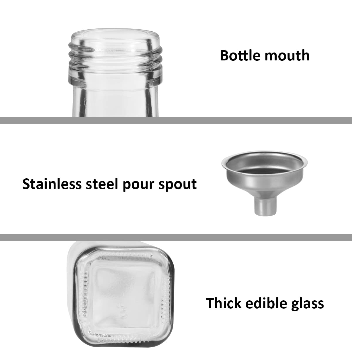 Wertioo 5 Oz Hot Sauce Bottles Squre, 24 Pack Empty Woozy Glass Bottles With Leak Proof Screw Caps & Shrink Bands For Kitchen