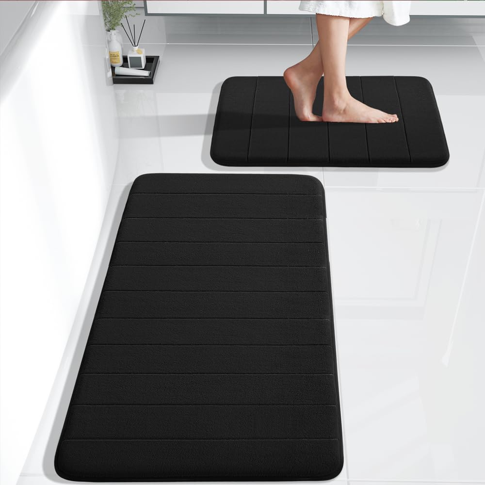 Yimobra Large Memory Foam Bath Mat 2 Pieces Set, Non Slip - Super Water Absorption Soft Bathroom Mat Rug, Thick, Dry Fast, Machi
